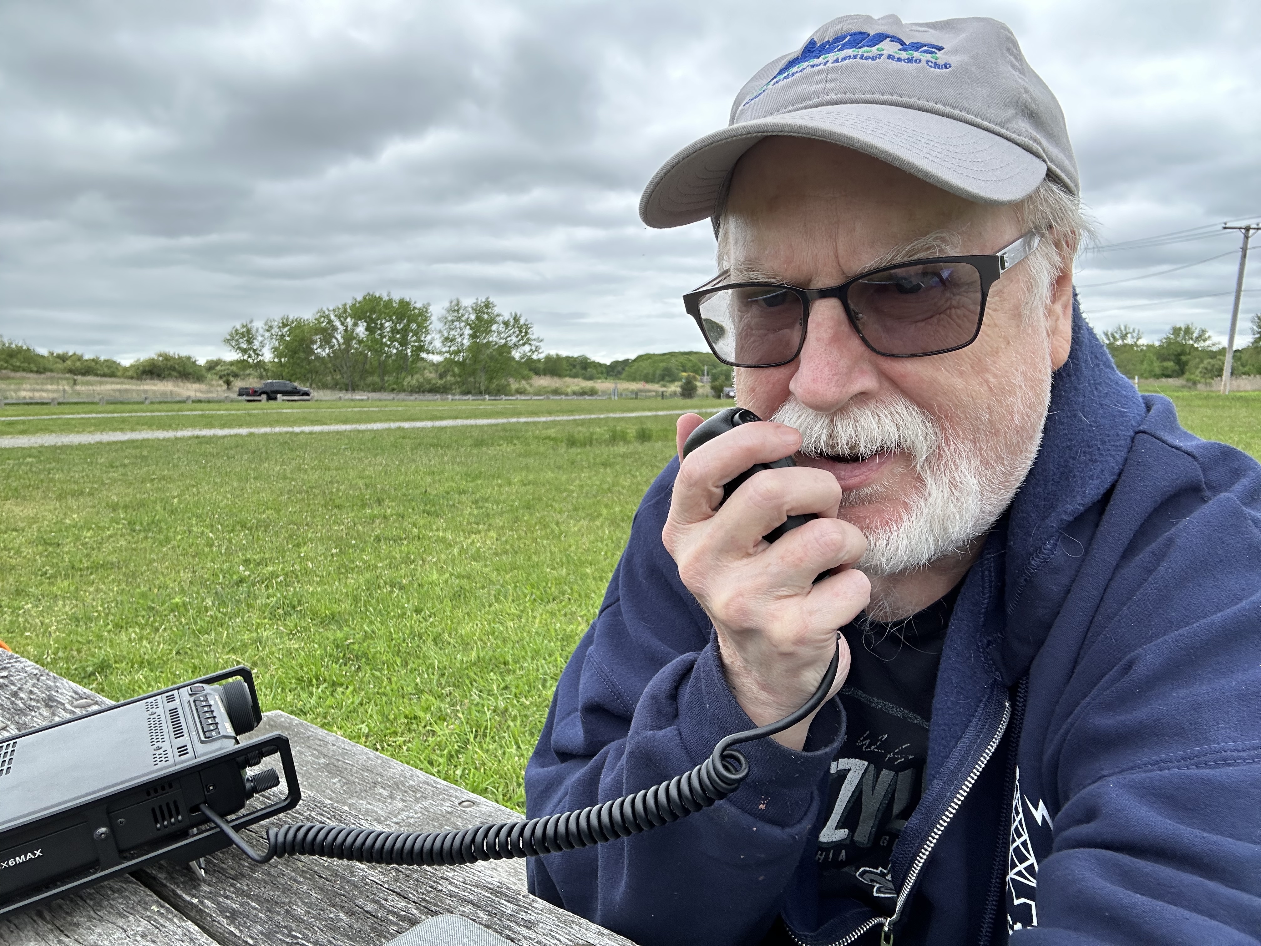 Jeff Bustraan operating amateur radio at a park