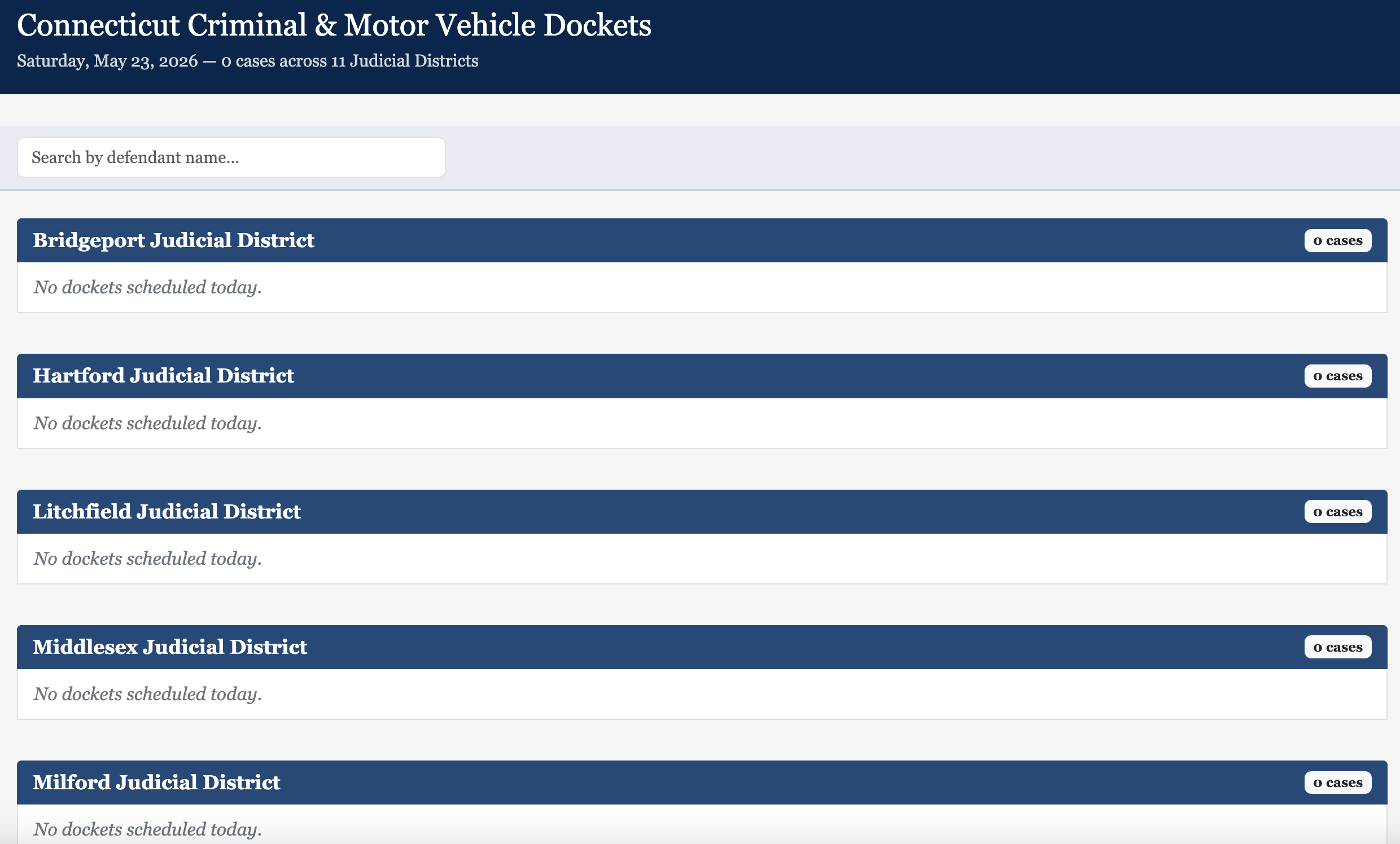 CT Court Dockets tool screenshot
